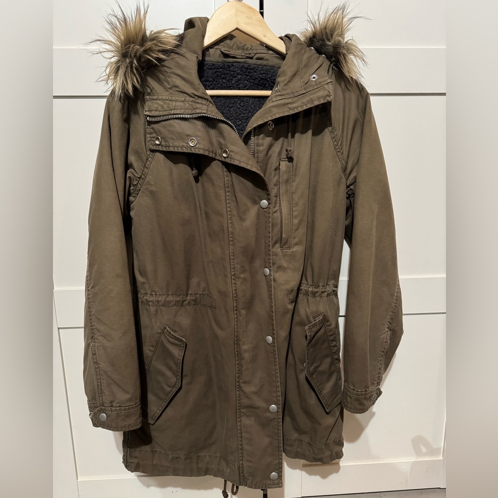 GAP Women's 2 in 1 Cotton Parka with Removable Liner in Olive Green, Size: S